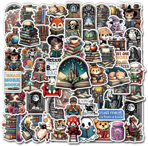 Pack 50 PCS Reading Book Stickers Waterproof Vinyl Decals Aesthetic Items for Adults Teens Lovers Readers Women Labels Decor Scrapbooks Laptop Pho...