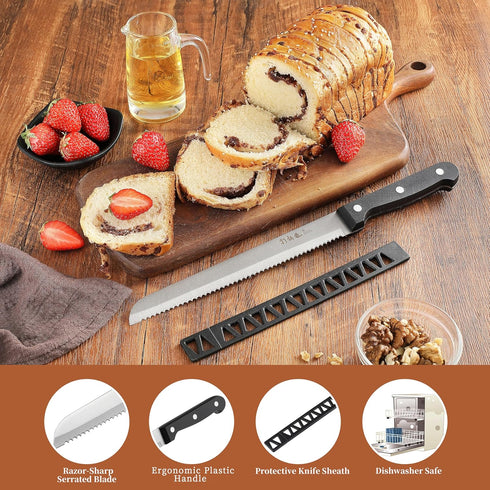 Bread Knife, HIA Stainless Steel 8 inch Serrated Bread Knife, Perfect for Homemade Bread, Bagels and Cake, Knife Cover Included, Dishwasher Safe (...