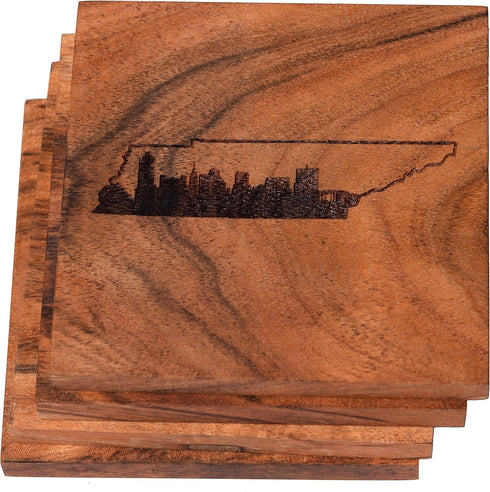 Memphis Coasters, Memphis Skyline Within Tennessee Drink Coasters – Memphis Gifts & Souvenirs, Engraved Coasters with Memphis Skyline Design – Mem...