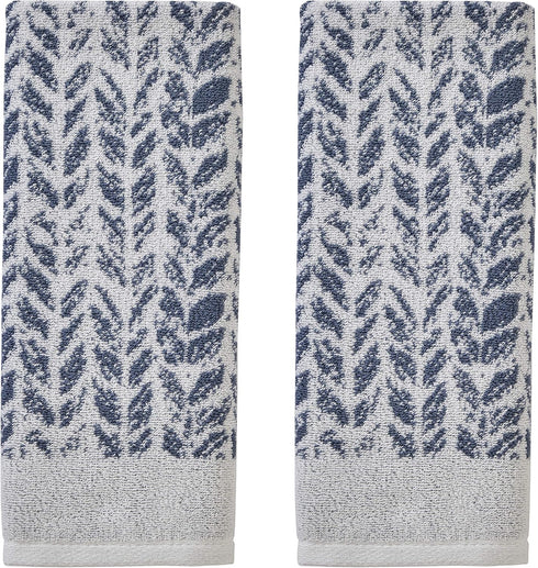 SKL Home Distressed Leaves 100% Turkish Cotton Hand Towel Set, 16" x 26", Denim 2 Count...