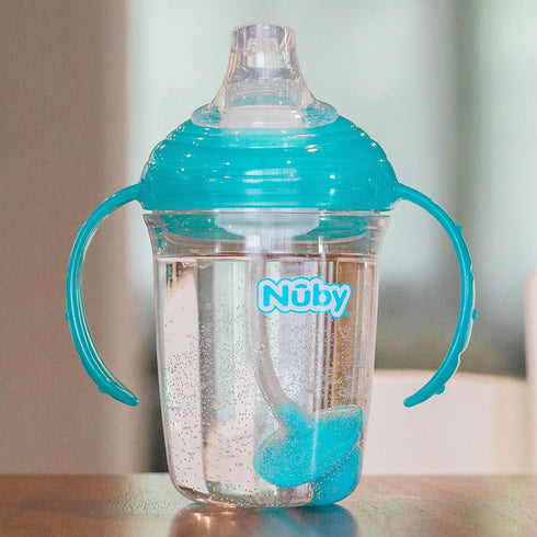 Nuby No Spill 360 Weighted Straw Grip N' Sip Tritan Cup with Hygienic Cover, 8 Oz, Trainer Cup, Teal...