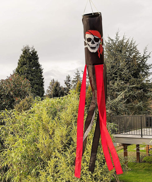Pirate Skull and Bones Windsock | Durable Outdoor Hanging Decoration | Yard, Garden, Patio, Halloween and More | 60 Inch...