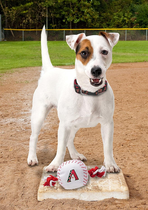 MLB ARIZONA DIAMONDBACKS Baseball Rope Toy for DOGS & CATS. Tough nylon, Sporty Baseball Design, Heavy-duty ropes with Inner SQUEAKER...