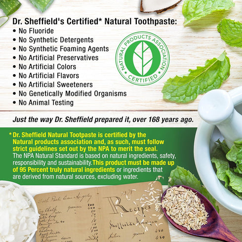 Dr. Sheffield’s Certified Natural Toothpaste (Peppermint) - Great Tasting, Fluoride Free Toothpaste/Freshen Your Breath, Whiten Your Teeth, Reduce...