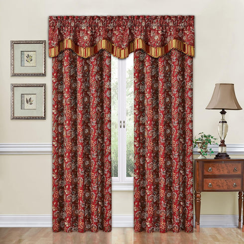 Waverly Navarra Farmhouse Scalloped Valance Rod Pocket Window Curtain for Kitchen or Bathroom, 52" x 16", Crimson...