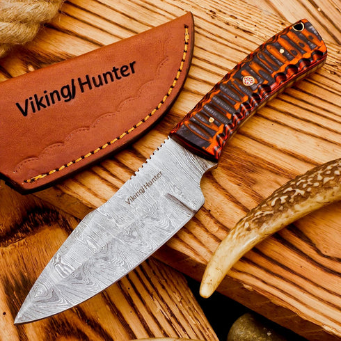 Predator 9" Damascus Steel Fixed Blade Hunting Knives Skinning Knife For Outdoor Camping Skinner Bushcraft Knives with Ergonomic EDC Exotic Wood H...