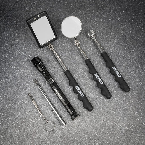 NEIKO 20736A (6) Piece Set, Magnetic Tool & Telescoping Mirror Set, Adjustable Telescoping Magnetic Pickup Tool, Flashlight 15lb Retriever Tool, 3...