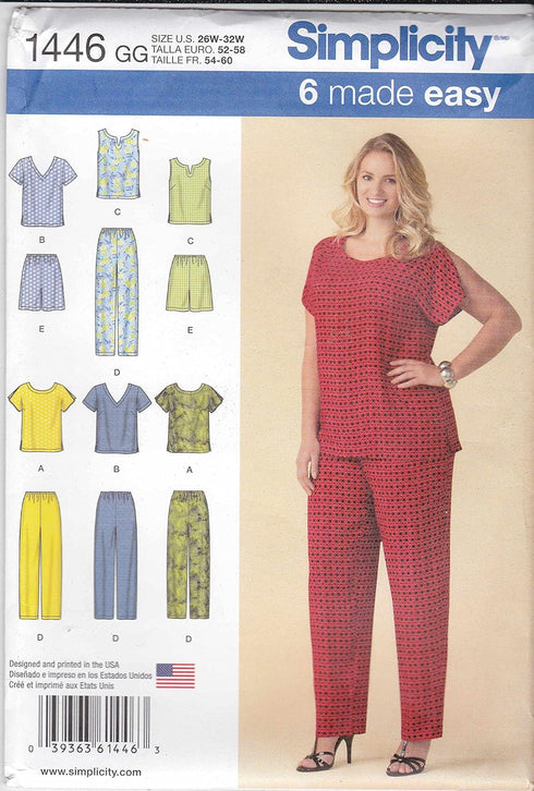 Simplicity 1446 Easy to Sew Women's Shirt, Pants, and Shorts Sewing Patterns, Sizes 26W-32W...