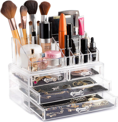 Masirs Clear Cosmetic Storage Organizer, Easily Sort Make-up, Jewelry & Hair Accessories, Looks Elegant on Your Vanity, Bathroom Counter or Dresse...