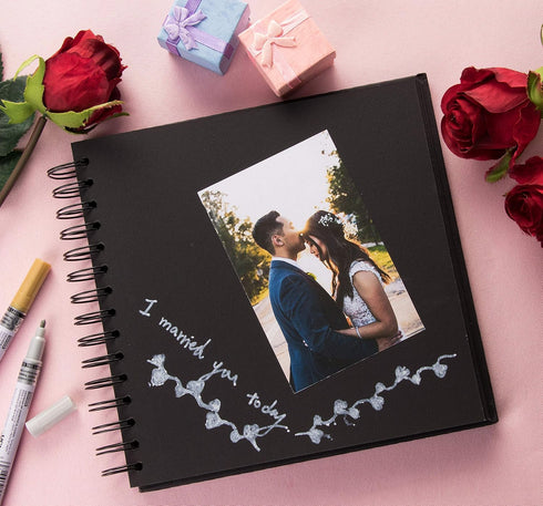 Paper Junkie Hardcover Scrapbook - Blank Wedding Guest Book, Photo Album, Square Spiral Bound Cardboard Cover Sketchbook for Kids DIY Craft, Diary...