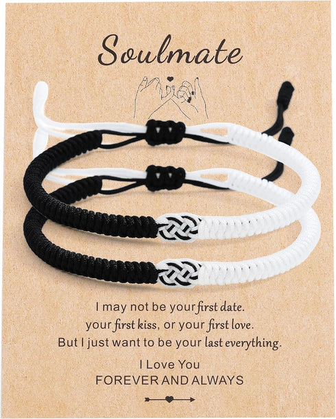 Red String Couple Bracelets 2 Pcs Matching Black Braide Bracelets Handmade Adjustable Braided Bracelets Valentines Day Gift for Couple Boyfriend G...
