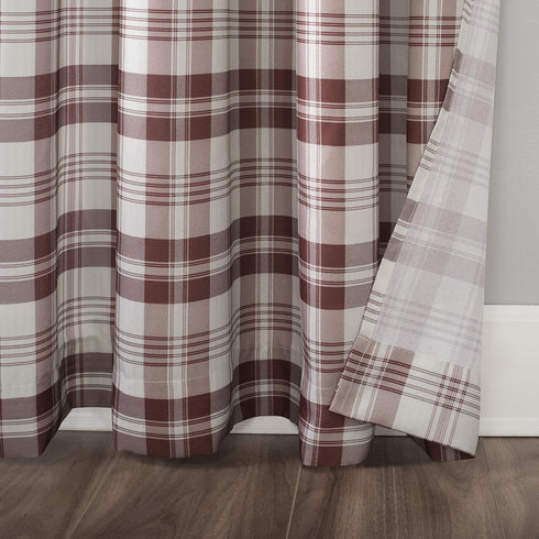 No. 918 Blair Farmhouse Plaid Semi-Sheer Tab Top Curtain Panel, 52" x 63", Red/Ecru Off-White...