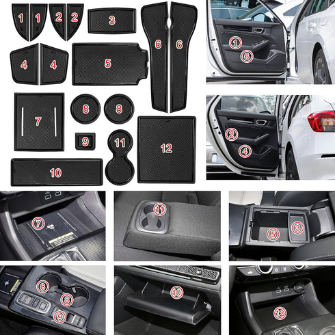 SENSHINE for Honda Civic Accessories 2022 2023 2024 Non-Slip Anti Dust Cup Holder Insert Center Console Shifter Liner Trim Door Packet Mats Premiu...