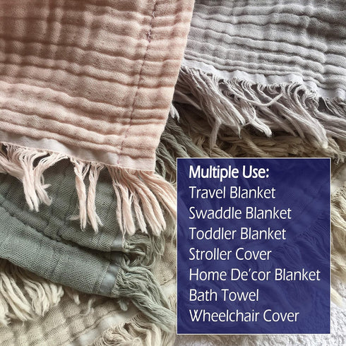 KyraHome 100% Organic Cotton 50"x60" Muslin Blankets for Adults, Couch, Kid, Pre-Washed Plant Dyed Breathable Lightweight Gauze Soft Throw Blanket...