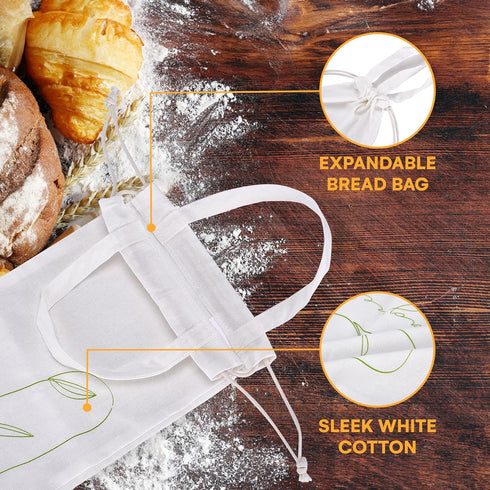 Noa Store Reusable Bread Bags for Homemade Bread - Baguette Bag - Sourdough Storage Bag - Convenient Loaf Storage with Burlap Drawstring, Maximize...