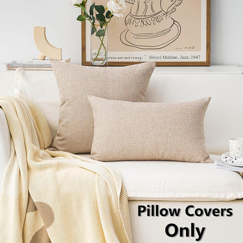 Home Brilliant Burlap Solid Linen European Throw Pillow Sham Cushion Cover for Bench, 20x20(50x50cm), Light Linen...