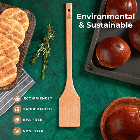 Long Wooden Spoon 17.5”– Crawfish Paddle, Wood Spatula for Cooking – Long Handled Beech Wood Spoon for Cajun Cooking, Mixing & Brewing – Heavy–Dut...