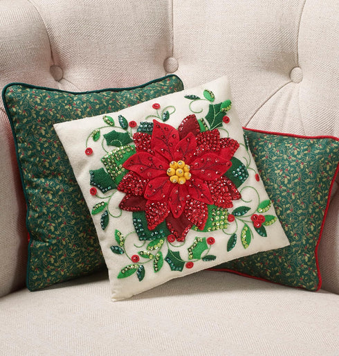 Bucilla Elegant Poinsettia Felt Applique Throw Pillow Kit...