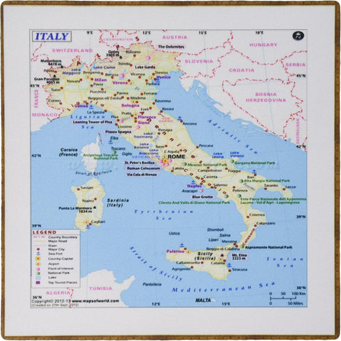 3dRose LLC 8 x 8 x 0.25 Inches Mouse Pad, Map of Modern Day Italy (mp_109161_1)...