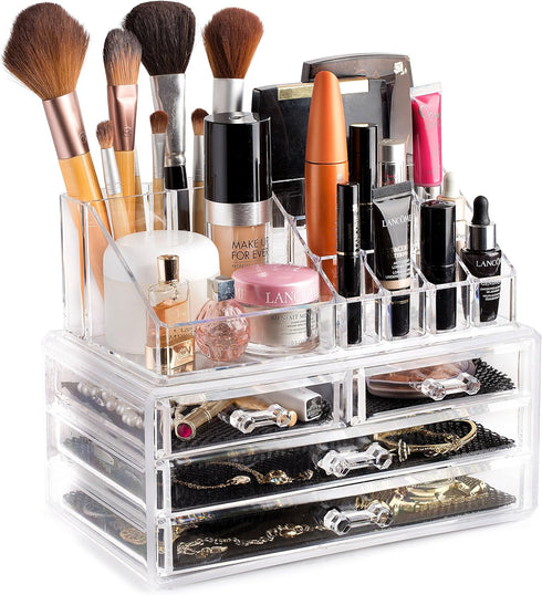 Masirs Clear Cosmetic Storage Organizer, Easily Sort Make-up, Jewelry & Hair Accessories, Looks Elegant on Your Vanity, Bathroom Counter or Dresse...