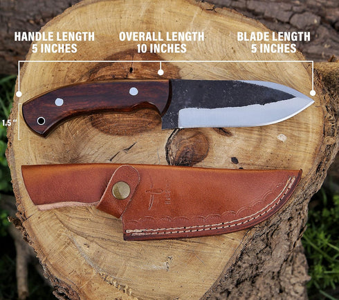 High Carbon Steel Knife - Handmade Full Tang Bushcraft Knife - Hunting Knife, Survival Knife, Fixed Blade Knife & Camping Knife - Camping Knives &...