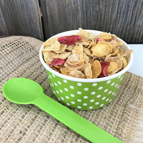 12 Ounce Disposable Paper Treat Cups Ice Cream Bowls -Plastic Spoons - Paper Straws - Ice Cream Sundae Kit for 24 - Blue, Pink, Orange, Yellow, Gr...