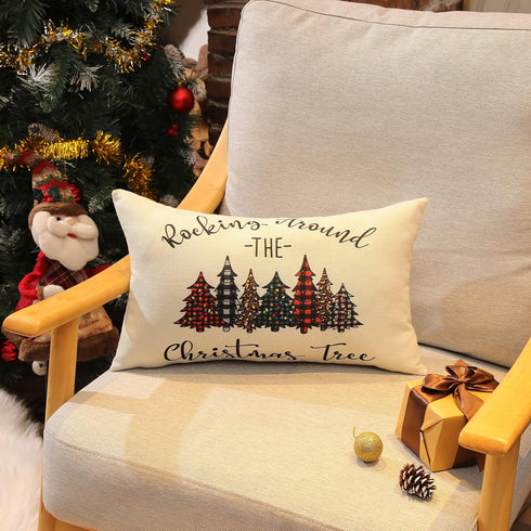 DFXSZ Christmas Pillow Covers 12x20 inch Christmas Tree Buffalo Porch Lumbar Pillow Covers Decor Farmhouse Outdoor Pillowcase for Couch Sofa...