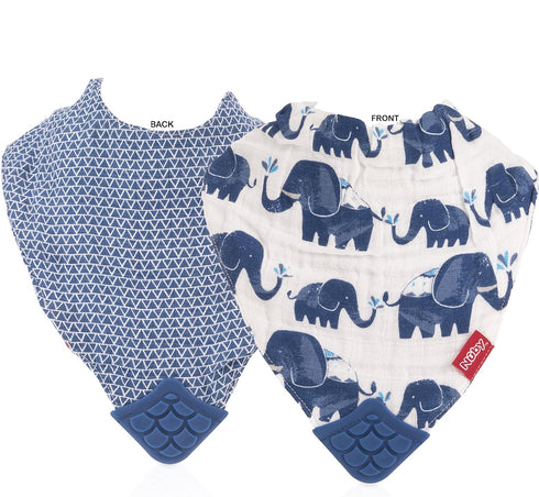 Nuby Reversible 100% Natural Cotton Muslin 3 Piece Teething Bib, Grey/Red/Blue, Arrows/Red Stripes/Elephants...