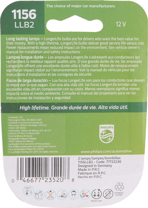 Philips 1156LLB2 LongerLife Miniature Bulb, 2 Pack...