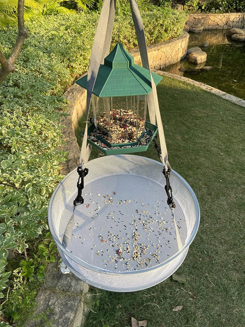 19" Seed/Shell Catcher for Bird Feeders Platform 19 x 19 x 4 inches Birdseed Hoop Outdoor Garden Hanging Tray (White)...