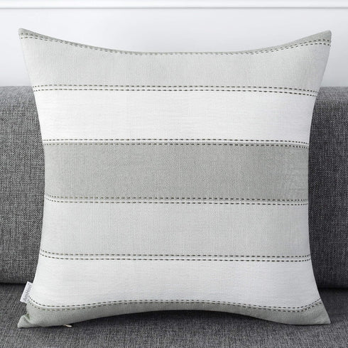 AmHoo Pack of 2 Farmhouse Stripe Check Throw Pillow Covers Set Case Cotton Linen Decorative Pillowcases Cushion Cover for Couch Bench Sofa 20x20In...