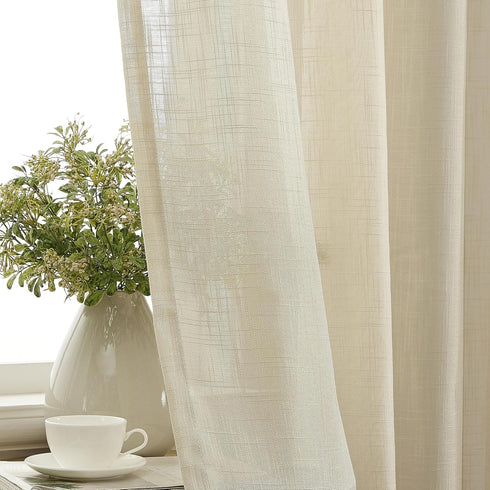 HLC.ME Abbey Faux Linen Textured Semi Sheer Privacy Light Filtering Transparent Window Grommet Floor Length Thick Curtains Drapery Panels for Offi...