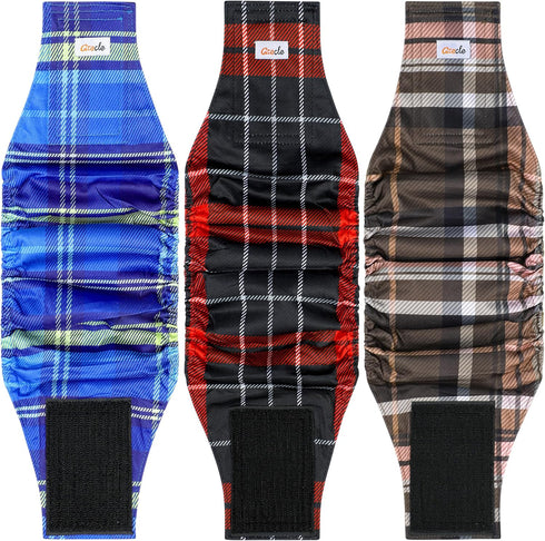 Premium Male Dog Wraps - High Absorbency Male Dog Diapers (Pack of 3) - Washable Belly Band for Male Dogs Incontinence and Puppy Training (Plaid, ...