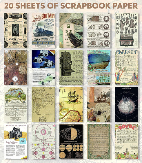 411 Vintage Washi Stickers & 20 Scrapbook Papers - FAYWARE Ephemera for Junk Journals & Scrapbooking...