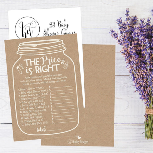 Hadley Designs Hilarious Baby Shower Games Set – 25 The Price is Right Baby Shower Game Cards for 25 Guests, Gender Neutral and Fun for Boys & Gir...
