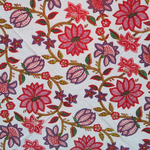 Floral Tablecloth for Round Tables Pink Red Green White Cotton Floral Kitchen Table Linen Round 90 inches...