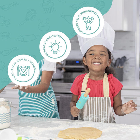 Tovla Jr. Kids Cooking Utensils Set - 4-Piece Kids Kitchen Tools - Safe Baking Set - Food Grade Toddler Chef Supplies - Gender Neutral Silicone Co...