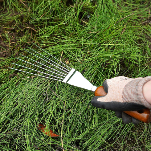 Japanese Hand Rake Garden Tool, Japanese Steel with Wood Handle, Small Rake for Leaves, Handheld Garden Cleaning Tool, Made in Japan, Silver...