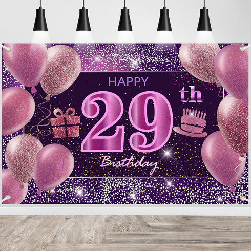 29th Birthday Decorations for Girls IMISI Happy Birthday Banner Pink Decorations for A Party Birthday Backdrop for Women...