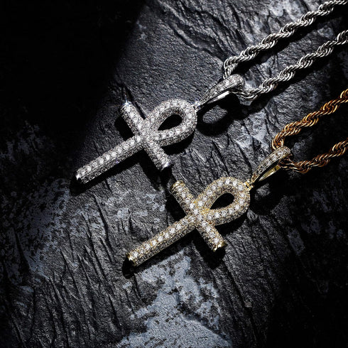 TOPGRILLZ Cross Necklace for Women Ankh Gold Cross Necklace for Men Rope Cuban Link Chain Pendant Necklace Iced out 14K Gold Plated Diamond Ankh P...