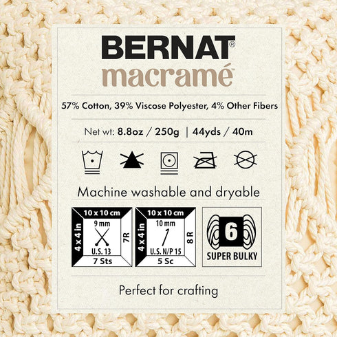 Bernat Macrame Natural Yarn - 3 Pack of 250g/8.8oz - Cotton - #6 Super Bulky - Knitting, Crocheting & Crafts......