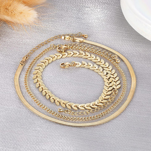 MIDEEO Gold Layered Ankle Bracelets for Women Layering Anklets Set Bracelet 18k Gold Plated CZ Rhinestone Chain Anklet Bracelets Dainty Women Beac...