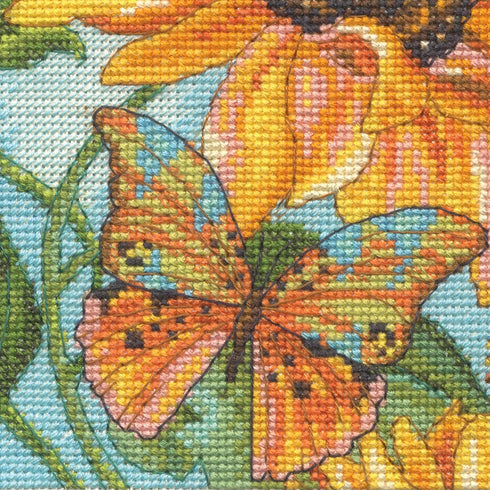 Dimensions 70-65228 Gold Petite Sunflower Garden Counted Cross Stitch Kit, 6" x 6", 18 Cnt. Ivory Aida, 4pcs...