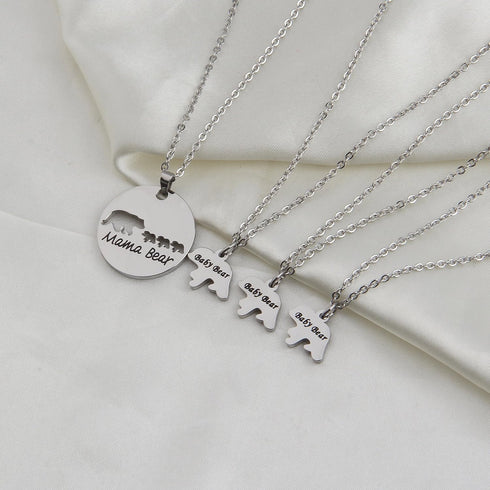 Zuo Bao Mama Bear and Baby Bear Necklace Set Mother Daughter Necklace Family Jewelry Mom Jewelry (Silver-3 cubs)...