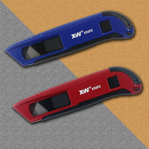 XW Auto-retractable Safety Box Cutter, Aluminum Alloy Utility Knife Self-retracting, 2-Pack...