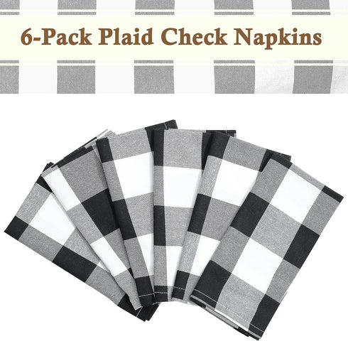 6 Buffalo Check Oversized Napkins (17x17 Inches) for Everyday Place Settings, Rustic Farmhouse Decor, Holidays, Family Dinners and BBQ's (White Bu...