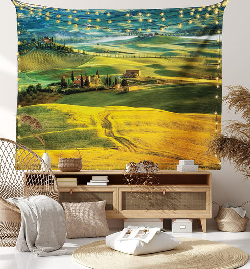 Lunarable Tuscan Tapestry, Idyllic Landscape of Tuscany Road and Cypresses to Medieval Farmhouse Image, Fabric Wall Hanging Decor for Bedroom Livi...