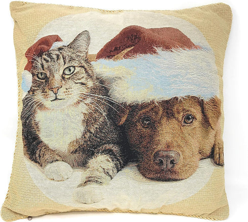 Tache 2 Piece Christmas Companions Cat Dog Holiday Festive Throw Pillow Cushion Covers...