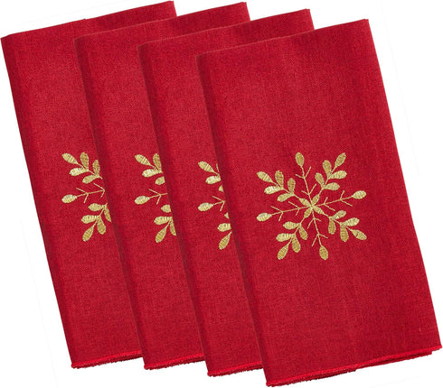 Red Winter Christmas Holiday Snowflake Cloth Napkin, 20" Square (4 Piece.)...
