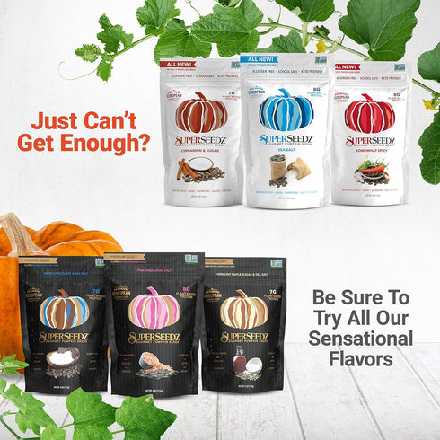 SuperSeedz Dry Roasted Pumpkin Seeds - Cinnamon & Sugar Pepitas, Vegan, Whole 30, Paleo, Healthy Snacks, 8g Plant Based Protein, Produced In USA, ...